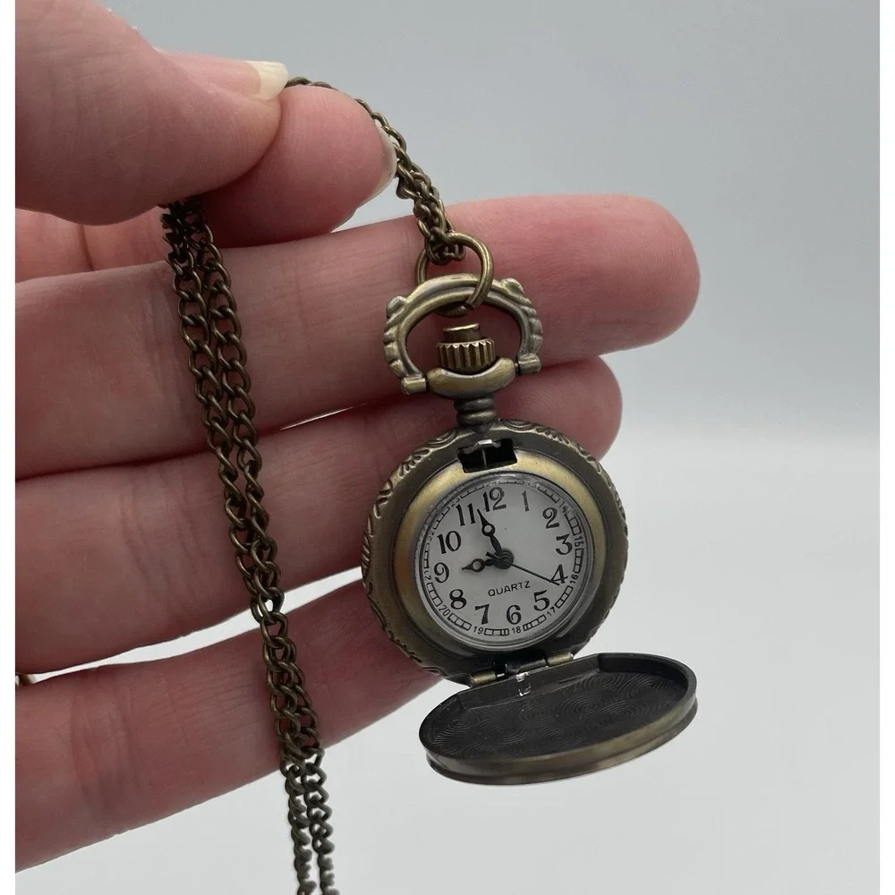 Miniature Quartz Watch Pendant Necklace Ship Anchor & Floral Design New Battery!